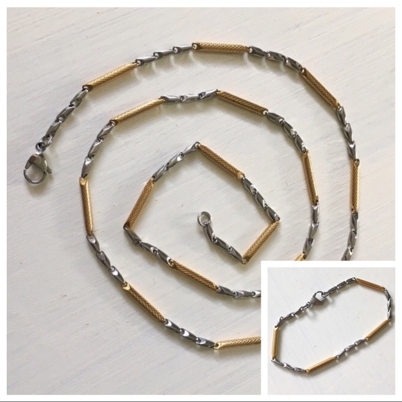 Other - New Men’s Gold Silver Necklace & Bracelet Set